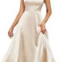 winkbay Women's Elegant Satin Maxi Dress Summer Pearl Cowl Neck A Line Cocktail Wedding Guest Dresses S