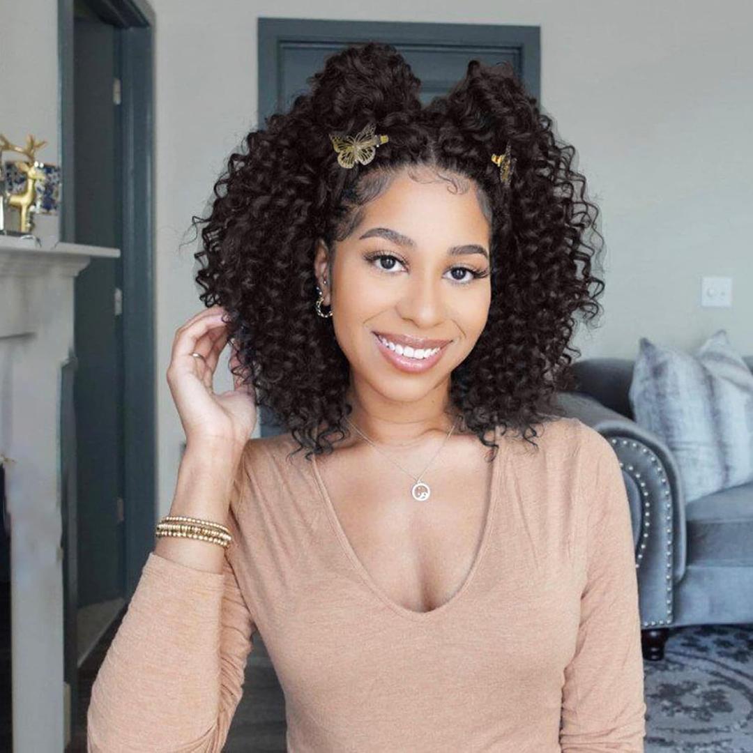 ToyoTree Deep Twist Crochet Hair - 10 Inch Pack of 8 Light Brown Short Curly Deep Wave Crochet Hair, Synthetic Ocean Wave Braiding Hair Extensions (10 Inch, #4-8P)