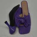 Women's Bow Sandal Mid High Kitten Heel Slip on Square Toe Mule Heels (11.5, Purple)