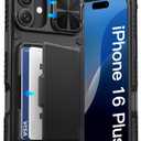 ATATOO for iPhone 16 Plus Case with Card Holder (Store 3-5 Cards) [RFID Blocking] & Slide Camera Cover, Military Grade Protection, Rugged Silicone Wallet Case for iPhone 16 Plus 6.7" 2024, Black