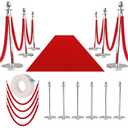 8Pcs Stanchions and Velvet Ropes, Silver Stanchions with Retractable Belts, Crowd Control Barriers with Hollow Base, Red Carpet Ropes and Posts for Event & Party Supplies