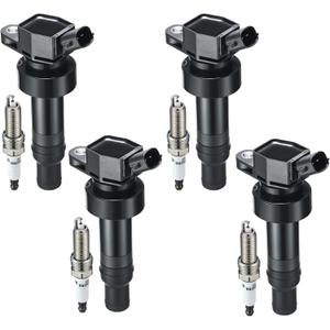 BDFHYK Ignition Coil Pack UF652 and Iridium Spark Plug 93815 Compatible with Hyundai Accent 2012-2020 Hyundai Veloster 2013 Kia Soul Kia Rio Kia Coil Pack Coil for Hyundai 1.6L L4 5C1860 Set of 4