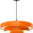 Mid Century Modern Orange Pendant Light, 17.7" Large 3-Layer Metal Shade Flush Mount Chandelier for Kitchen Island, Dining Room, Bar, Vintage Farmhouse Ceiling Light Fixture