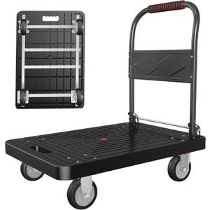 Platform Truck, Foldable Handcart with Swivel Wheel 34"x22" Heavy-Duty Push Dolly Cart,1000lbs Capacity, 6 Steel Load-Bearing Beams for Warehouse Garage Home Use