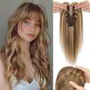S-noilite Hair Toppers for Women with Bangs Real Human Hair 360 3D Cover Clip in Bangs 2X6 Coverage Clip in Hairpiece for Women with Thinning Hairline 10Inch (Medium Brown/Dark Blonde)