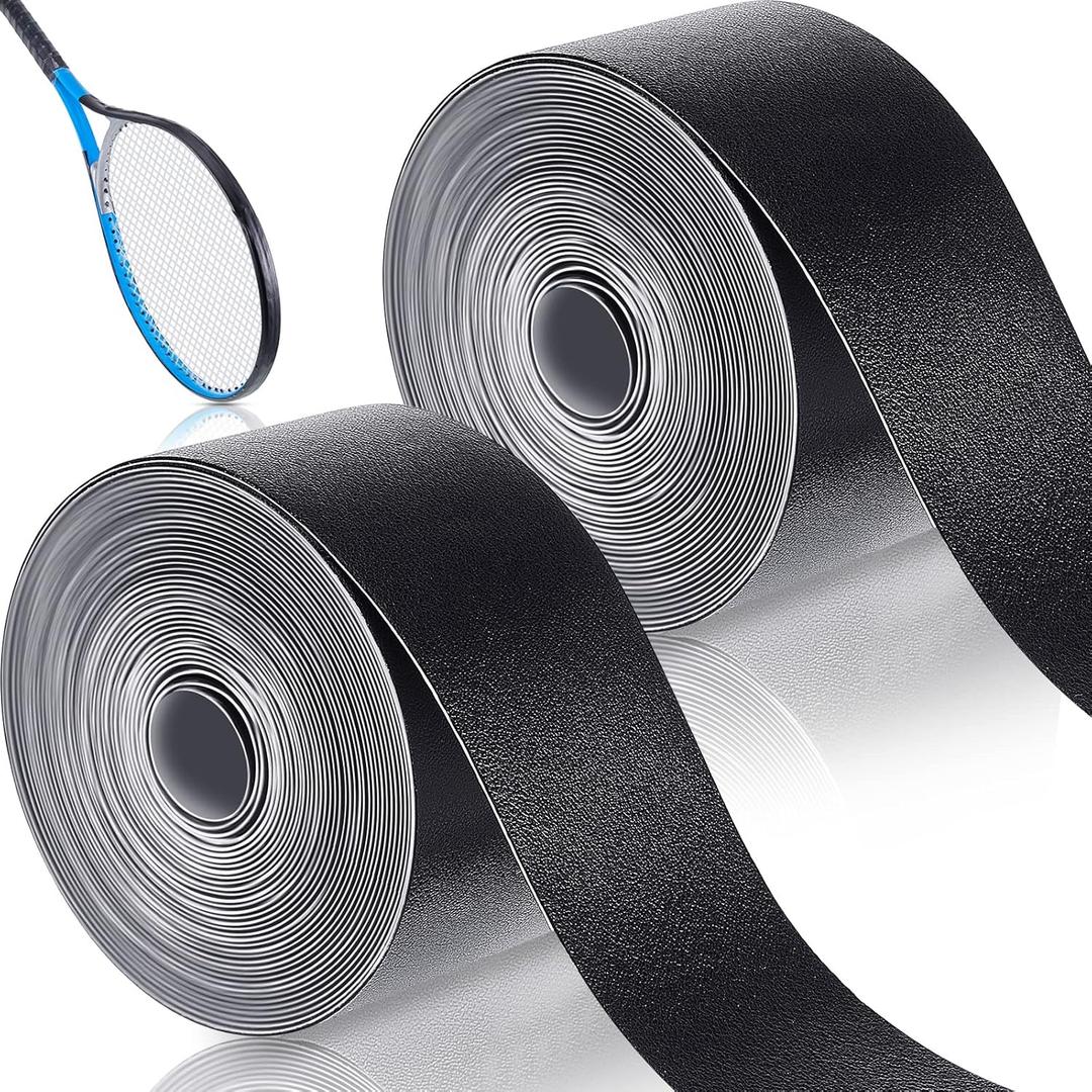 2 Pieces Black Racket Protection Tape Racquet Head Guard for Tennis Practice Racquetball, 16.4' Roll