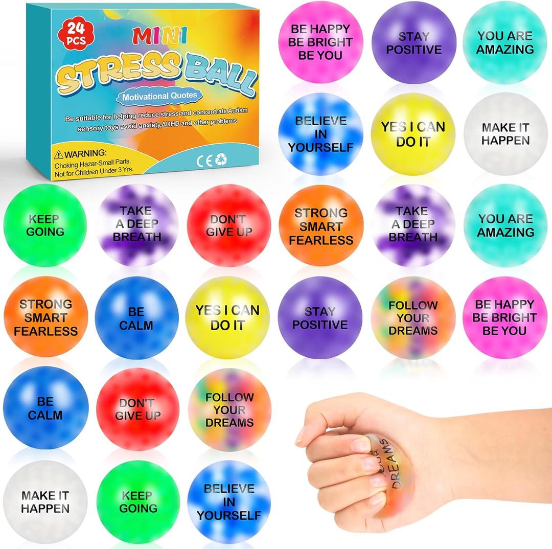 24 Pack Fidget Motivational Stress Balls for Adults, Stress Relief Stress Ball with Quotes Inspirational, Bulk Squishy Squeeze Balls Set