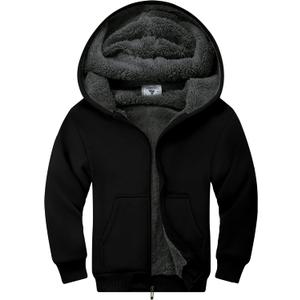 ZITY Boys Zip Up Hoodie Fleece Jacket Kids Sherpa Lined Sweatshirts Outerwear Unisex Warm Winter Coat 6-15 Years Old (Black)