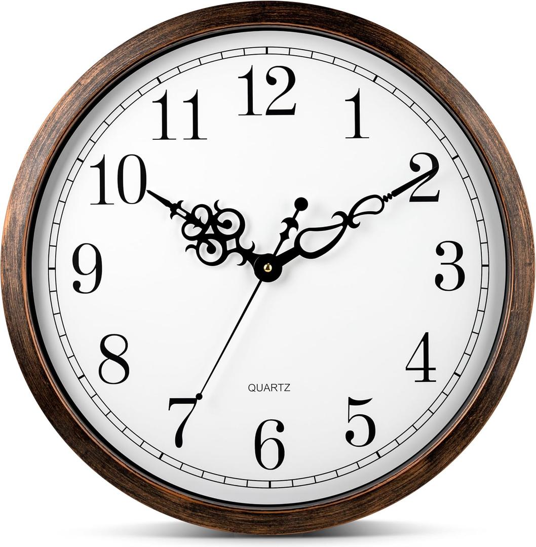 Bernhard Products Large Wall Clock 18 Inch Silent Non Ticking Movement Quartz Battery Operated Round Easy to Read Decorative Classic Brown Home/Kitchen/Office/Classroom/School Clocks, Black Numbers