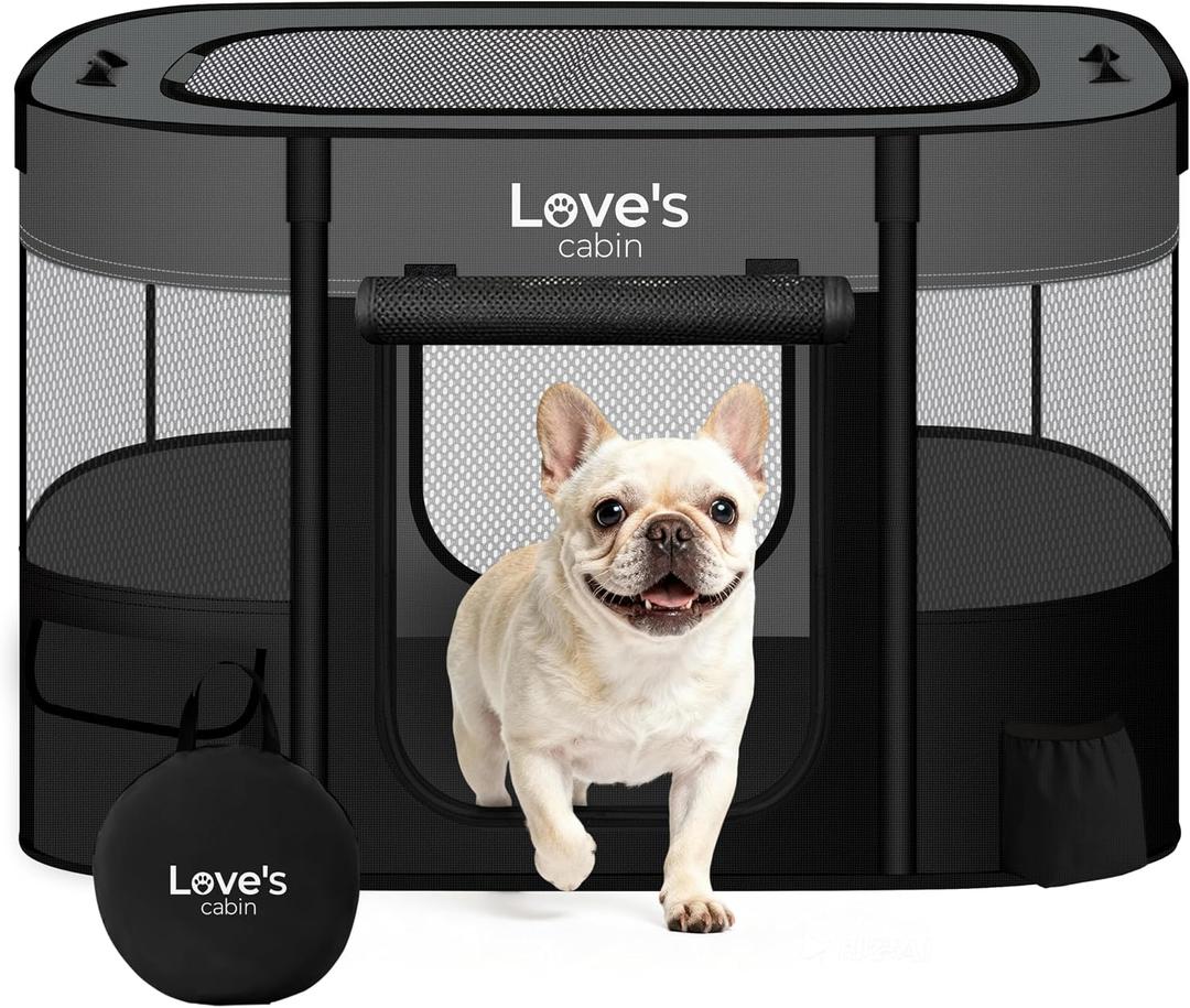 Love's cabin Pet Puppy Dog Playpen, Medium Dog Tent Crates Cage Indoor/Outdoor, Portable Exercise Playpen for Cat, Foldable Pop Up Dog Kennel Playpen with Carring Case (M, Grey)