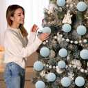 Foilswirl 36 Pcs Gray Blue Velvet Christmas Balls Bulk - 2.36", 2.76", 3.15" Flocked Christmas Tree Ball Ornaments Hanging Decoration for Xmas Tree, Wreath, Home or Party Decorations