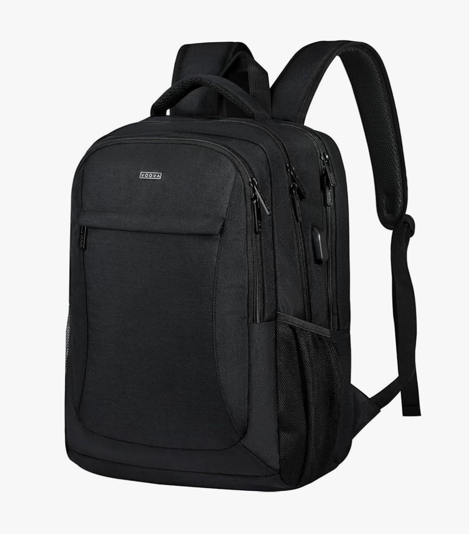 Voova Travel Laptop Backpack, Business Work Laptop Backpack for Women & Men with USB Charging Port, Waterproof Slim Durable College Computer Bag Fits 15.6 Inch Laptops and Notebook, Black
