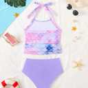 Saeaby Toddler Little Girls Swimsuit Summer Halter Ruched Tankini 2 Piece Bathing Suit for Girl Beach Swimwear 3-8Y