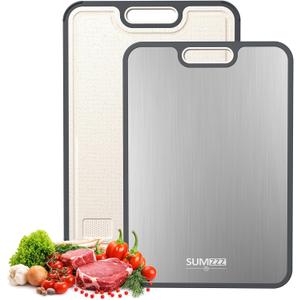 Sumzzz Titanium Cutting Board for Kitchen, Cutting Board Double Sided Food Grade, Pure Titanium/PP, Easy to Clean Large Size 1510.3 (15.6"L x 10.8"W, Silver)