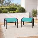 Outdoor Ottoman Set of 2, Outdoor Foot Stool with Textliene Fabric, Metal Frame, Stackable Oversized Foot Rest for Patio Garden Pool, Teal, 22.8"D x 22.1"W x 17.1"H