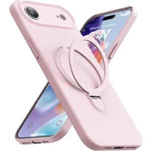 Magnetic Stand for iPhone Air Case, Liquid Silicone, [Compatible with MagSafe][Built-in Kickstand&Ring Holder] Anti-Scratch Soft Microfiber Lining, Light Pink