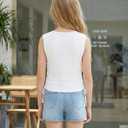 Girls Tank Tops: Round Neck Sleeveless Crop Tops Ribbed Knit Side Drawstring Dance Tops Size 7-14 Years