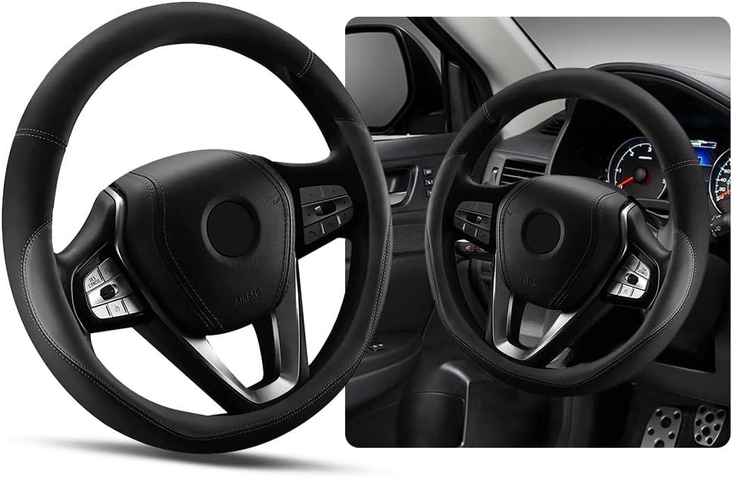 Ziciner Steering Wheel Cover, Soft Leather Premium Durable Elastic Auto Wheel Cover Protector, Stretch Breathable Anti-Slip Lining, Universal 14.5-15 inch Car Interior Accessories (Gray)