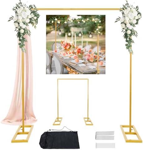Square Balloon Arch Stand, 8.2FT Wedding Arch, Metal Gold Heavy Duty Backdrop Adjustable Stand, Extra 2 Clamps Change Over The Table Rod Stand for Baby Shower Party Decoration, Garden Trellis Frame