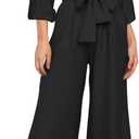 FANCYINN Womens 2 Piece Outfit Set V Neck Long Sleeves Tops High Waisted Paper Bag Pants with Belt (X-Small, B-black Long Sleeves Top & Wide Leg Pant)