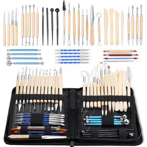 ISSEVE Pottery Clay Sculpting Tools 43Pcs Double Sided Ceramic Clay Carving Tool Set with Upgrade Stand-Up Design Carrying Case for Beginners Professionals School Student Pottery Modeling Smoothing