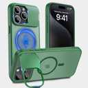 Cufelf Magnetic for iPhone 15 Pro Case(Compatible with Magsafe)(Built-in Invisible Kickstand) Military Drop Protection,Anti-Fingerprint,Anti-Scratch,Matte Translucent Phone Cover,6.1",Green