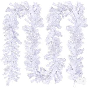 MUMTOP 9ft White Christmas Garlands, Christmas Garland with Battery Operated Lights for Mantle Fireplace Tabletop Stairs Party Decor, Artificial Pine Needles Garland for Christmas Indoor Home Decor