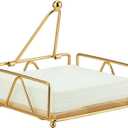 Gold Napkin Holder for Table with Weighted Arm, Square Metal Flat Napkin Holder for Kitchen Dinner Countertop Outdoor Table