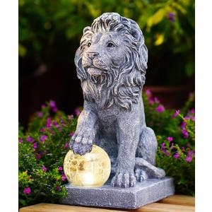Nacome Solar Guardian Lion Garden Statue: Outdoor Decor Sculpture with Ball Lights for Yard Art Porch Patio - Unique Birthday Gifts for Women Mom