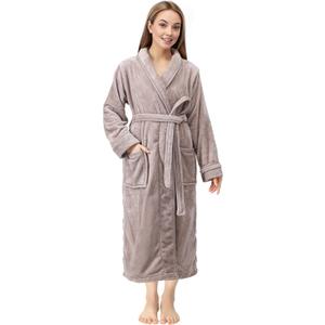 NY Threads Premium Women's Robe Plush Soft Long Bathrobe Warm Fleece Shawl Collar Spa Robe (Large (Pack of 1), Taupe)