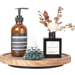 Wood Lazy Susan Organizer Kitchen Turntable for Cabinet Farmhouse Bathroom Decor Round Decorative Tray for Vanity, Counter, Sink, Coffee Table, 10 Inch, Brown