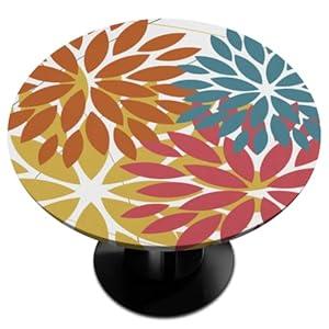 GzLeyigou Orange Pink Round Fitted Tablecloth Elastic Edged Floral Table Cover Waterproof Wipeable Table Cloth Tablecloth Fits Tables up to 45"-56"