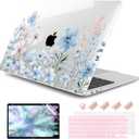 DONGKE Compatible with MacBook Air 13 inch Case 2021 2020 2019 2018 Release A2337 M1 A2179 A1932 with Retina Display & Touch ID, Plastic Hard Shell & Keyboard Cover - Blue Flowers
