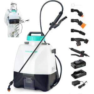 HAUSHOF 4 Gallon Backpack Sprayer, Battery Powered Sprayer with 4 Nozzles, 70PSI High-Pressure Battery Sprayer, Extended Battery Life, Wide Mouth Design, Trigger Lock for Weeding, Spraying, Cleaning