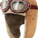 Peicees Vintage Aviator Hat and Goggles Costume Accessories Fur Ear Flaps Trooper Trapper Pilot Cap for Men Women