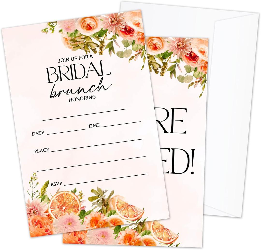 5 x Citrus Bridal Brunch Invitations, Orange Bridal Shower Invitations, Bright Floral Wedding Invitations with Envelopes for Bridal Shower Wedding Engagement, Bride-To-Be Party Supplies -07