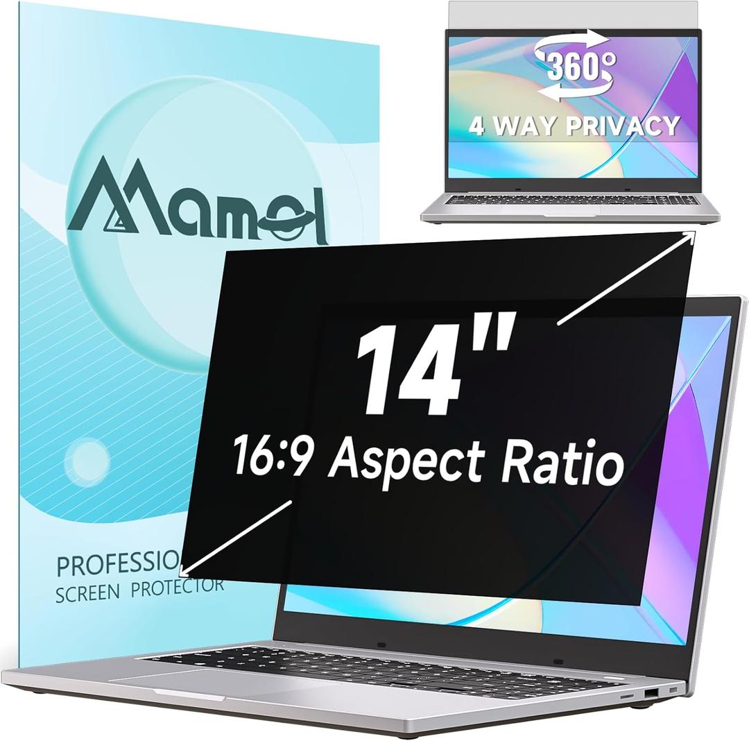 360° Laptop Privacy Screen 14 Inch 16:9, 4 Way Computer Monitor Privacy Shield, Matte Anti Glare Blue Light Privacy Filter Compatible with Lenovo Hp Dell Acer Asus Thinkpad Envy Xps