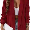 KIRUNDO Blazers for Women Oversized Business Casual Long Sleeve Open Front Work Office Suit Jackets Trendy Clothes (X-Large, Red)