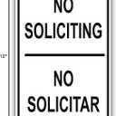 No Soliciting No Solicitar Bilingual English Spanish Property Restriction Alert Attention Caution Warning Notice Aluminum Metal Tin 8" X 12" inch Sign Plate