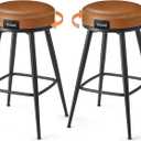 VASAGLE EKHO Collection - Swivel Bar Stools Set of 2, Counter Height Backless Bar Stools, Synthetic Leather with Stitching, Mid-Century Modern, 25.6-Inch Tall Kitchen Barstools for Home, Caramel Brown