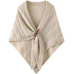 WaJuemy Pashmina Shawl Wraps for Women Cross Sweater Shawl and Wrap Cardigan Cape Knit Cashmere Front Poncho Shoulder Top Fashion Sweaters Scarf Wraps Cover Up(08 Ivory L) (Beige)