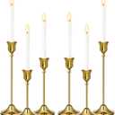 Gold Candlestick Holders Set of 6, Weighted, Metal Taper Candle Stick Holders, Vintage Christmas Brass Home Decor for Table, Mantel, Room Decorations Housewarming Gift Gold-6