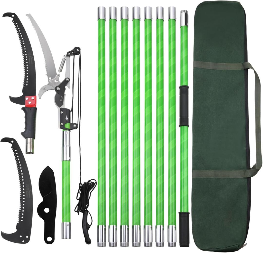 30 Feet Tree Pole Pruner Manual Branches Trimmer Tree Branch Garden Tools Loppers Hand Pole Saws Extendable Height Adustable System for Sawing and Shearing
