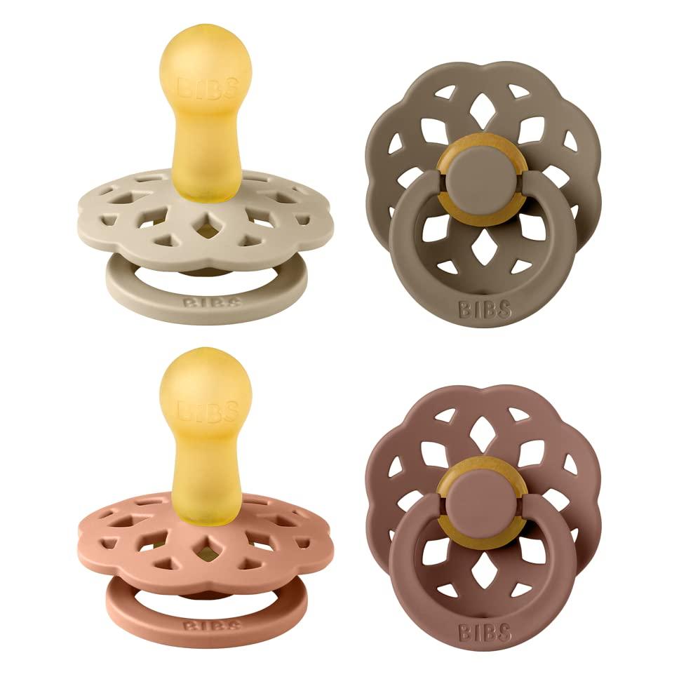 BIBS Boheme Soother 4-Pack | BPA Free Dummy Pacifier | Round Nipple | Natural Rubber Latex | Made in Denmark | Size 6-18 Months | Peach Mix