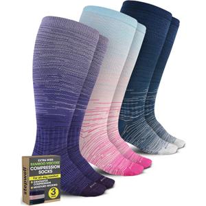 STEPWELL Bamboo Viscose Plus Size Compression Socks for Women - 3 Pack, Moisture-Wicking Extra Wide Socks XXL