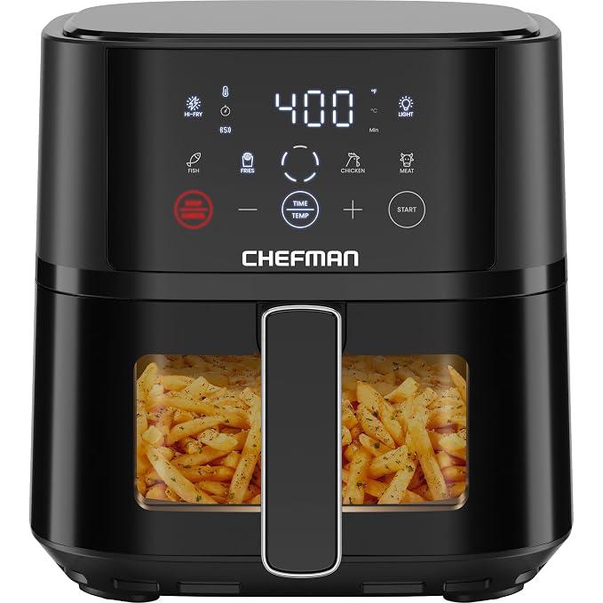 Chefman Digital Air Fryer for Home, 4 QT 1500W, Original USA Brand, Touch Control Panel with 4 Presets, Patented Hi-Fry Technology for Extra Crisp, See Through Window, Dishwasher Safe Basket