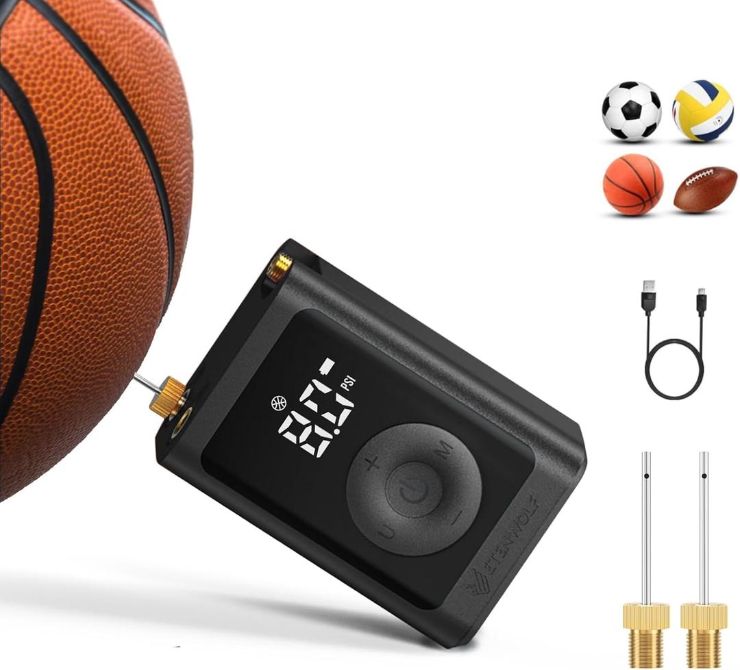 ETENWOLF Electric Ball Pump Inflation & Deflation 2-17PSI, 2600mAh Basketball Pump with Precise Pressure Gauge, Rechargeable Air Pump for Balls, Soccer Ball Air Pump