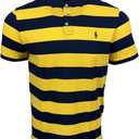 POLO RALPH LAUREN Mens Classic Fit Striped Cotton Mesh Polo Shirt (Yellow/Navy, M)