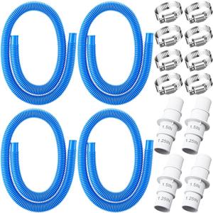 Nuanchu 4 Pack Pool Hoses for Above Ground Pools (1.5" & 1.25" x 59"), Universal Filter Pump Replacement Hose Kit with 4 Pcs 1-1/4" or 1-1/2" Pool Hose Adapter & Metal Clamps (Blue)