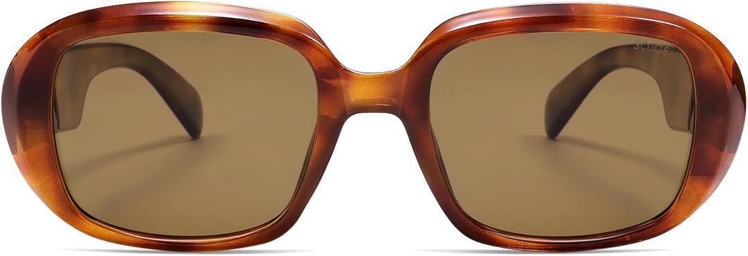 SOJOS Retro Oval Polarized Sunglasses for Women Men 90s Vintage UV400 Protection SJ2621 (Yellow Tortoise Frame/Brown Lens)
